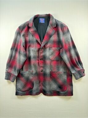 Pendleton Wool Plaid Blazer Jacket Red Gray 2XL Cardigan Style